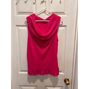 Trina Turk Womens Hot Pink 100% Silk Cowl Neck Sleeveless Blouse Size L Zip Back